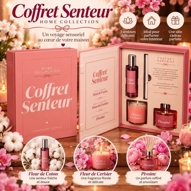 🌸 Coffret Senteur – Home Collection | Fleur de Coton, Fleur de Cerisier &amp; Pivoine