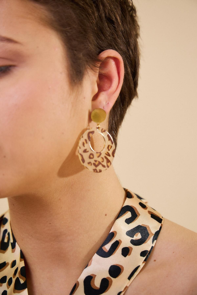 Boucles d'Oreilles Géométriques en Résine Léopard et Acier Inoxydable
