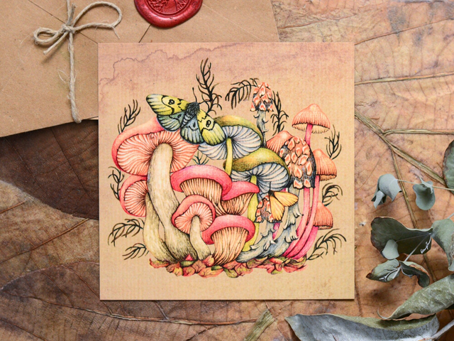 &quot;Honey Fungus &amp; Butterflies&quot; postcard
