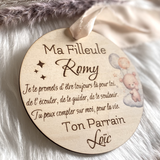 Carte bois Filleule - Filleul - Cadeau pour baptême 