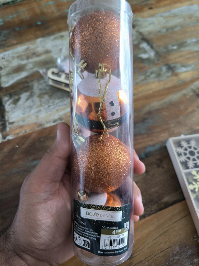 BOULE DE NOËL ORANGE PERE NOËL x4