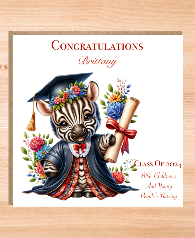 Personalised Zebra Graduation Card - Congratulations 