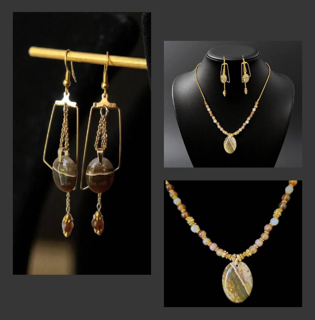 1Parure en Agate Botswana/Jaspe Orbiculaire 