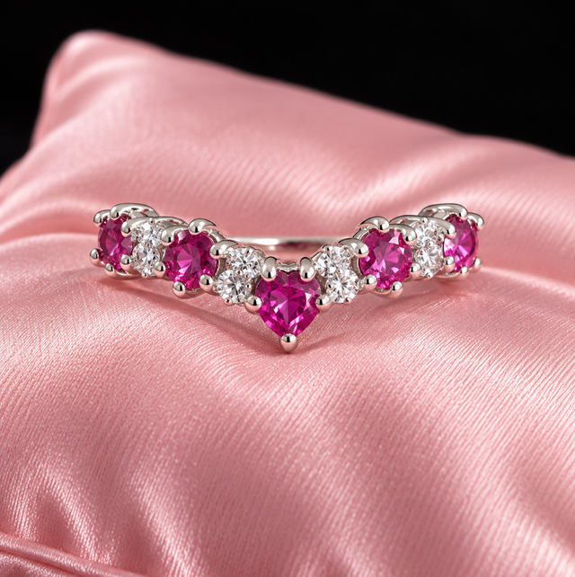 Sterling Silver &amp; Ruby Wishbone Ring