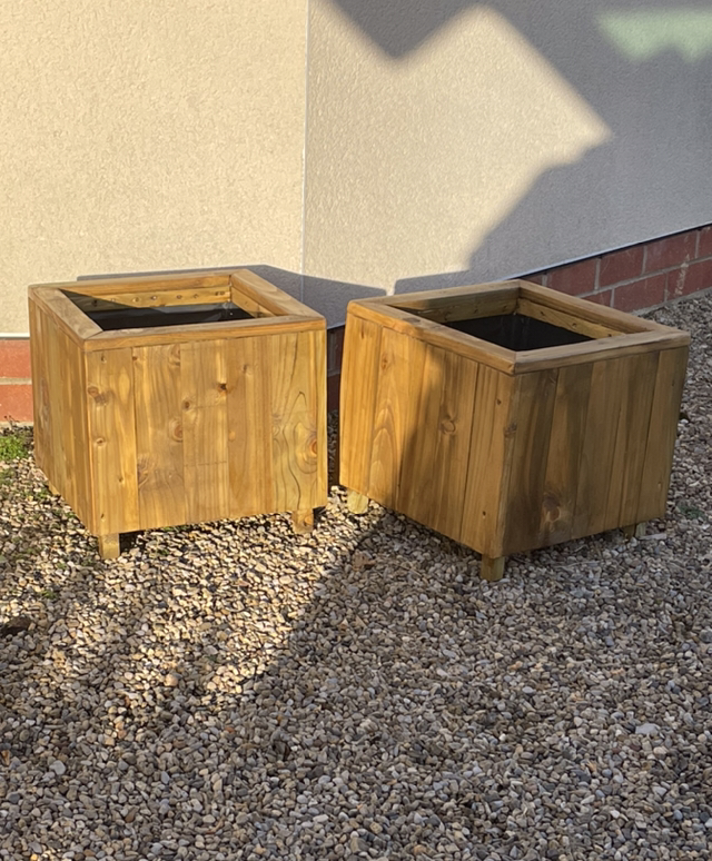 Low Level Wooden Planter. Height 37cm. Vertical slim board construction 