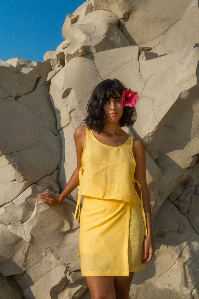 Jupe courte lin jaune - Horizon