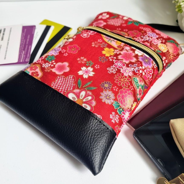 Mini-sac pour téléphone "Miya" rouge & simili cuir noir