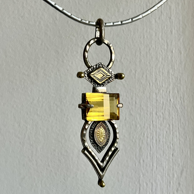 ***CREATION FRANÇAISE*** Pendentif argent et laiton avec citrine