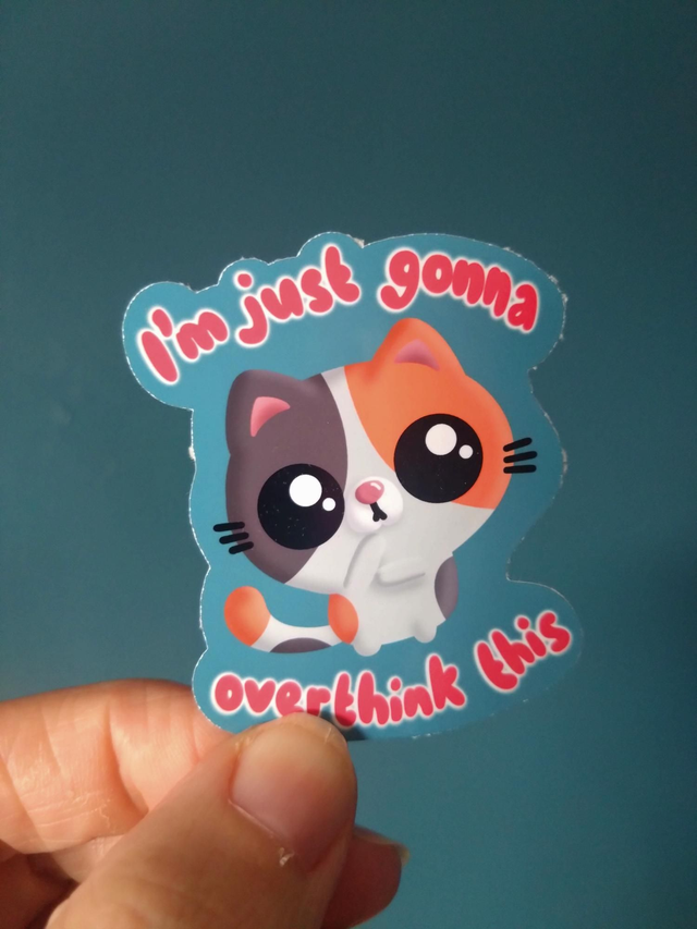 Overthinking kitty die cut vinyl sticker