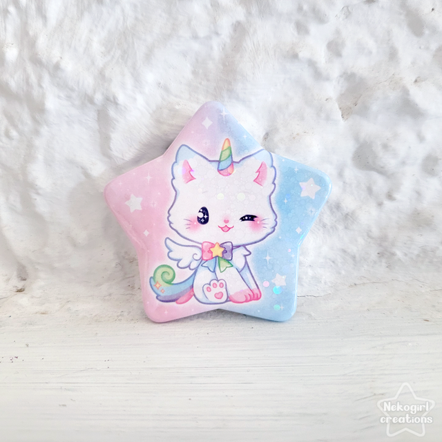 Broche Etoile holographique - Chat licorne (Grade B)