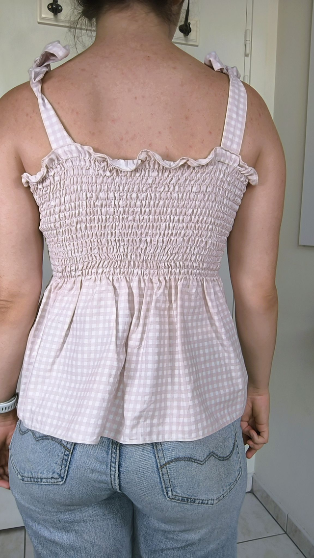 Top à smocks vichy rose - Taille 2