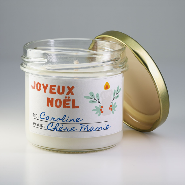 Bougie artisanale parfumée en cire de soja avec étiquette personnalisée - Cadeau pour Noël, Nouvel An, Fêtes de fin d'année, 100g (CJN11)