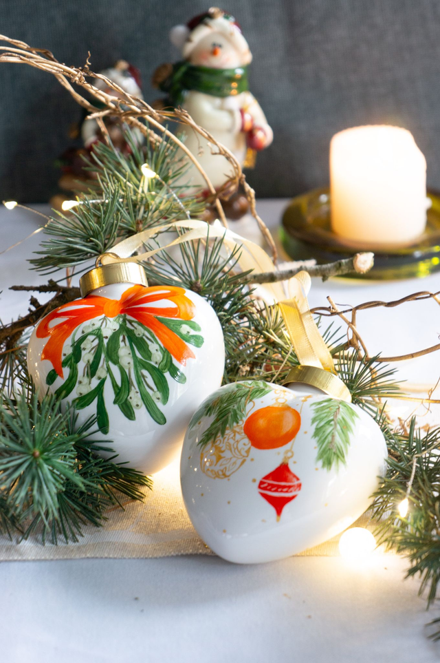 Boules de Noël en forme de cœur à suspendre dans le sapin, en porcelaine, création fait-main unique