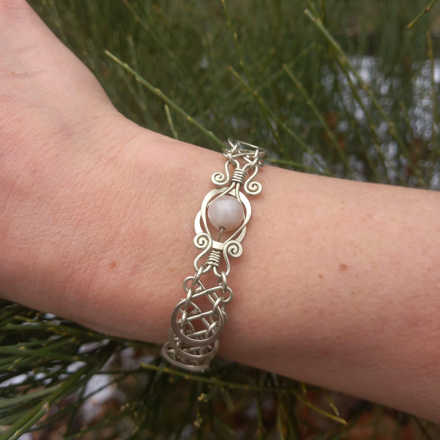 Bracelet 7 Maillechort &amp; quartz rose