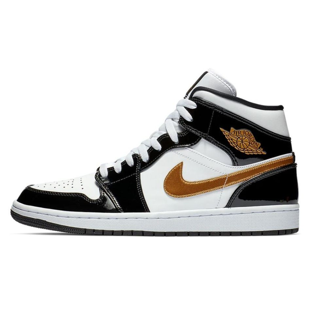 Air Jordan 1 Mid SE Black Gold Patent Leather