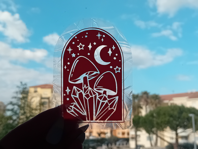 ✨ Sun Catcher Statique &quot;Arche Champignons &amp; Étoiles&quot; – Magie Naturelle 🌙🍄