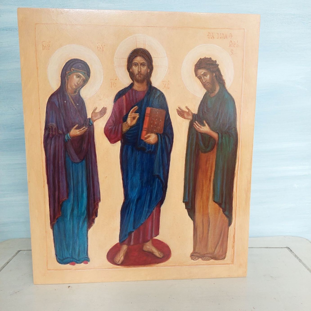 Ikona Deesis 36x30x3 na desce lipowej