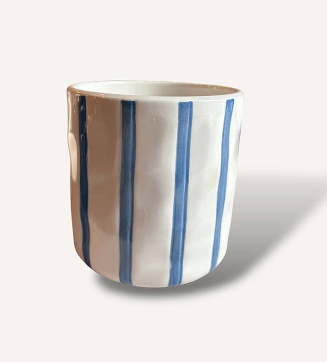 Small Dark Blue/White Striped Planter