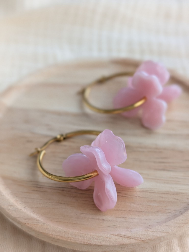 Créoles ROSALIE courtes rose poudre