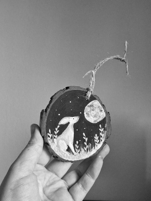 Moon Gazing Hare Painted Woodslice 
