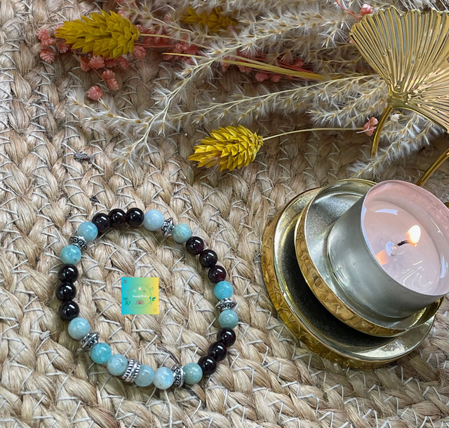 🌹Bracelet en Amazonite et Grenat