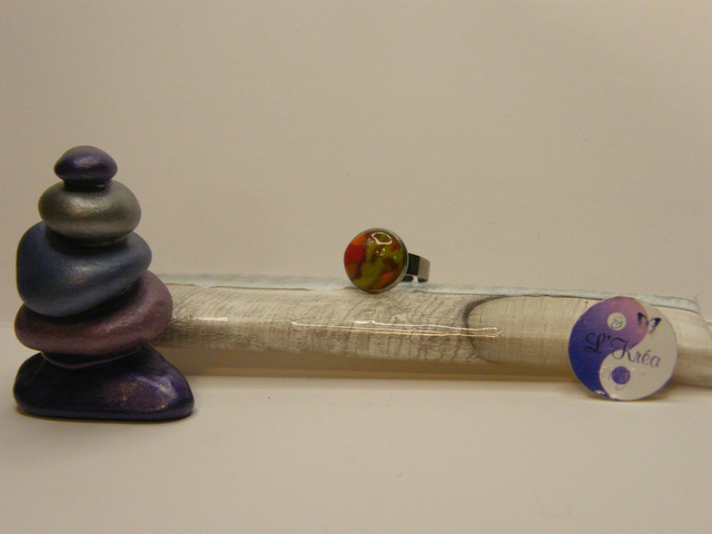 Cabochon Vert/Marron/Orange/Rouge