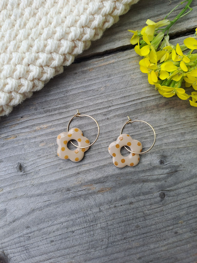Boucles d&#039;oreilles FLORE (pois dorés ou cuivrés) 