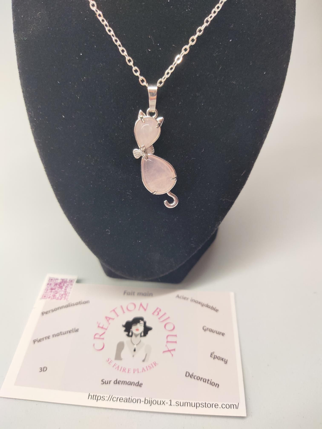 Collier chat quartz rose 