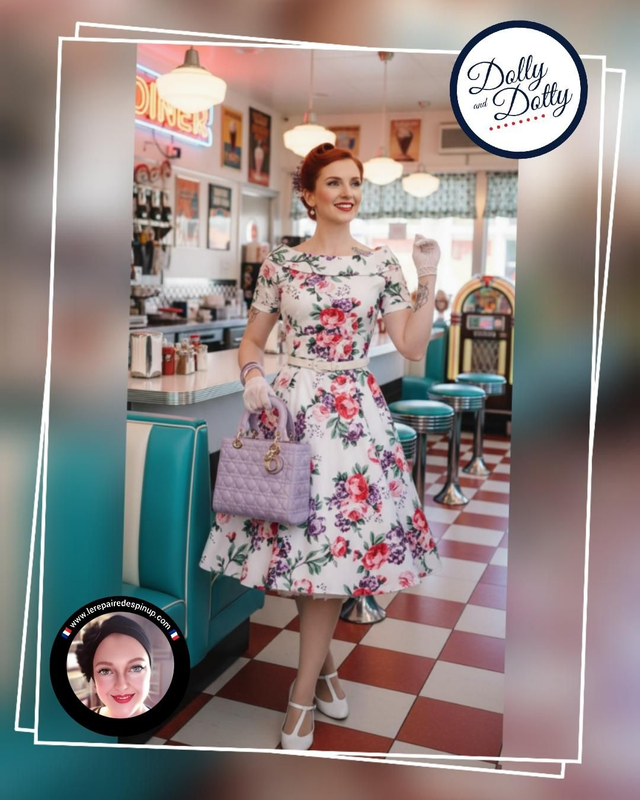 Robe Dolly Dotty Darlene Rétro Floral Swing in White T44