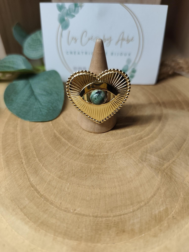 BIG BAGUE COEUR GOLD/ PIERRE VERTE 0000152