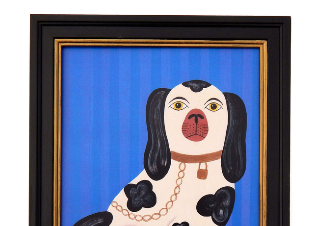Framed Fine Art Print - Staffordshire Dog - Right Facing - Blue
