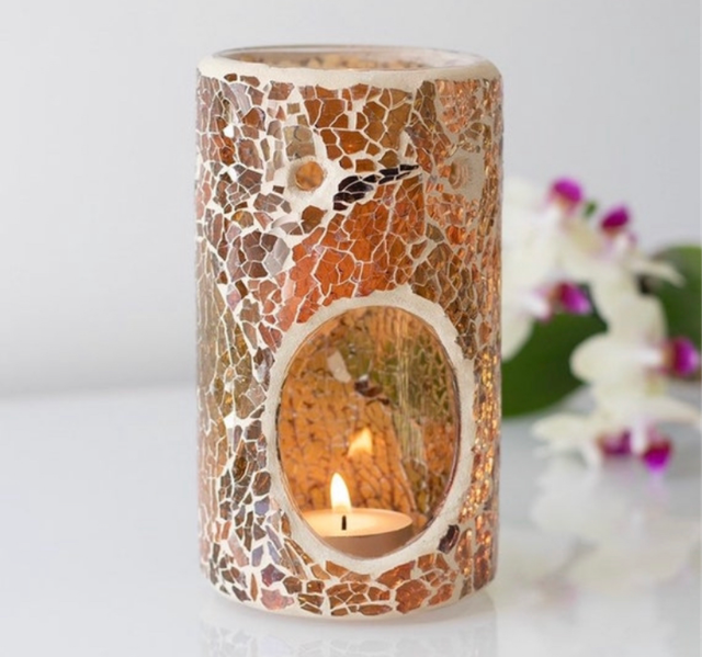 Brown Glass Crackled Effect Tealight Burner