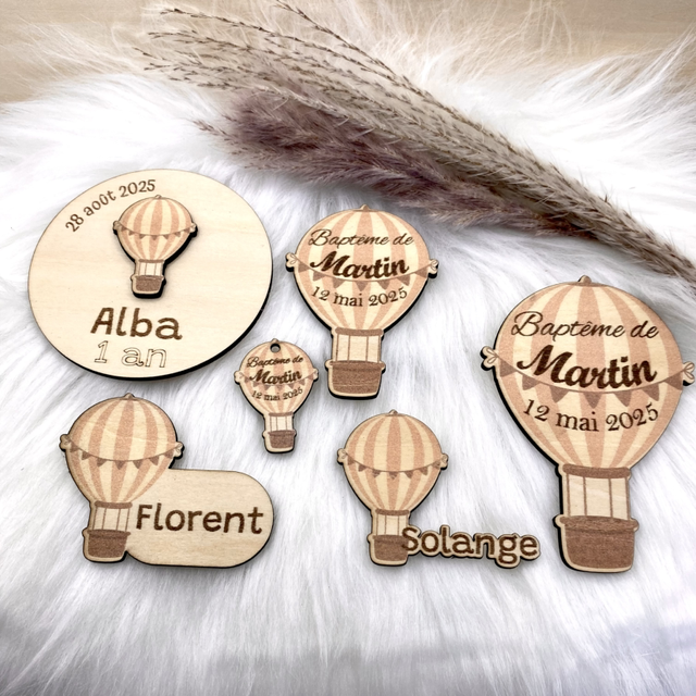 Baptême thème montgolfière - Magnet, marque-place, étiquettes