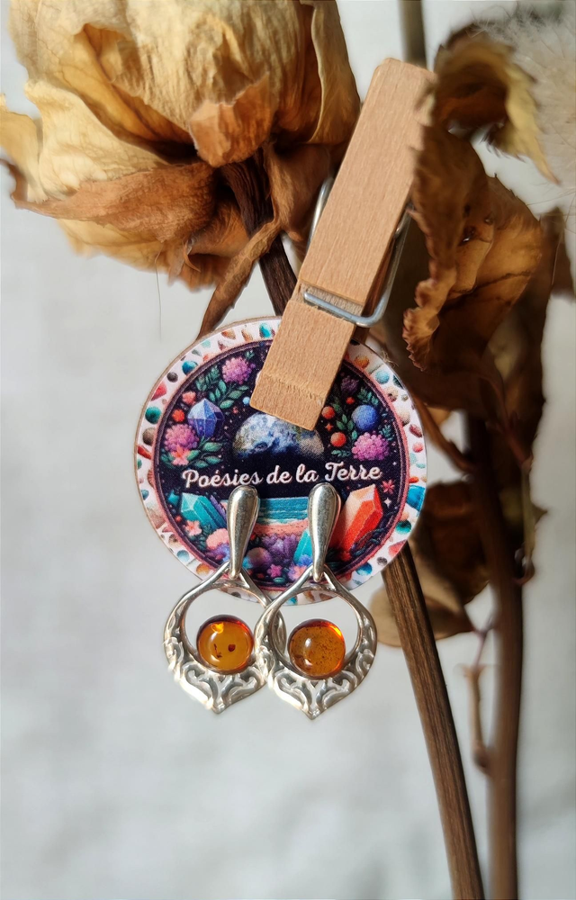 ambre véritable ~ boucles d'oreilles argent 925