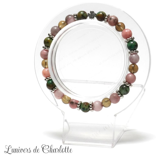 Bracelet "Timidité, expression" - Turquoise, jaspe rose, quartz fumé - REF25