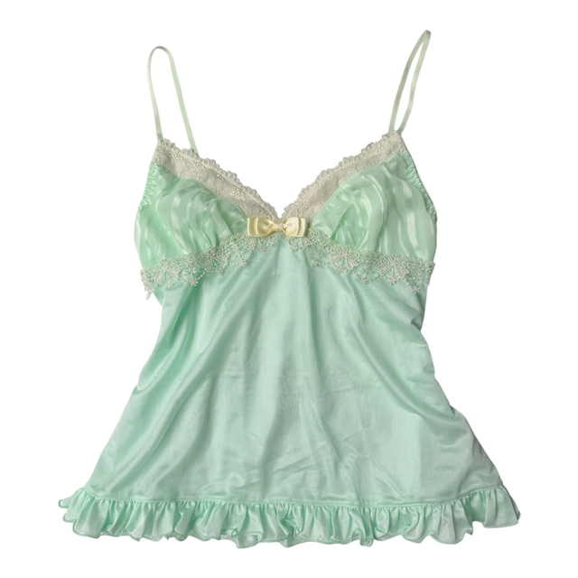 Japanese brand coquette mint green lace bow trim cami