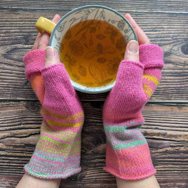 Pink Sunset Fingerless Mitts 