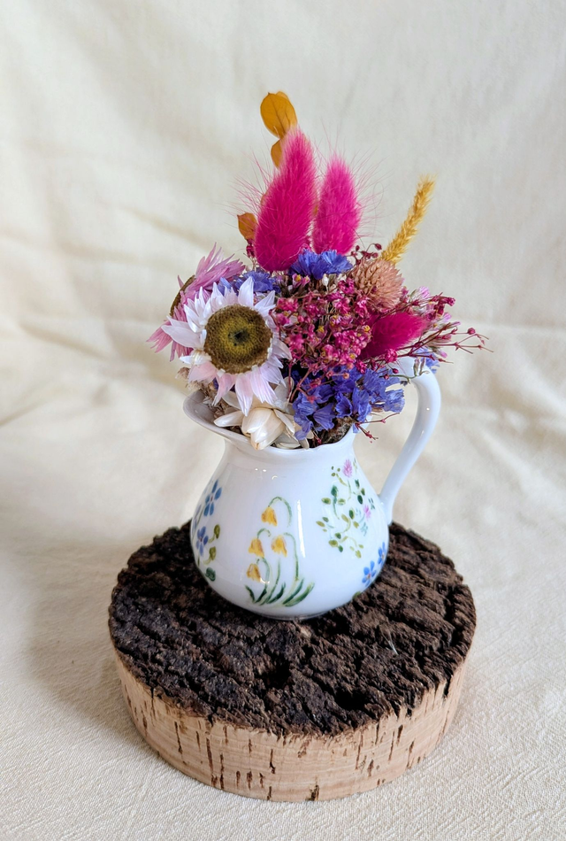 Blanche - Composition fleurs séchées - vase chiné