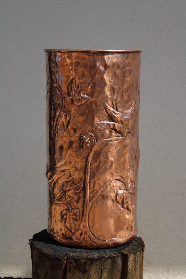 Handmade Copper Umbrella Stand: Sparrows on branches