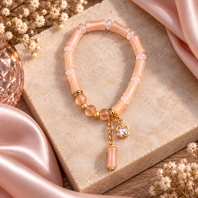 Bracelet élastique femme (perles de verre bambou)