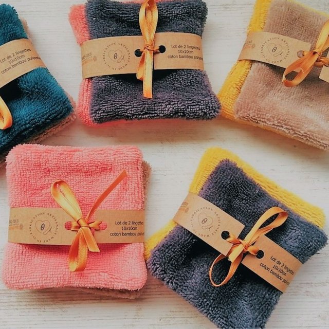 lot de 2 lingettes lavables 10x10cm