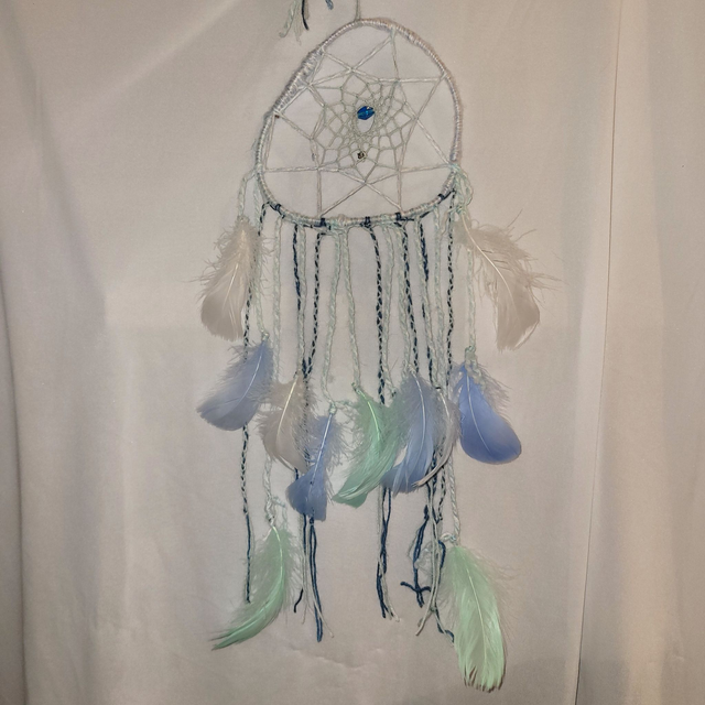 Handmade White, Teal &amp; Blue Dreamcatcher