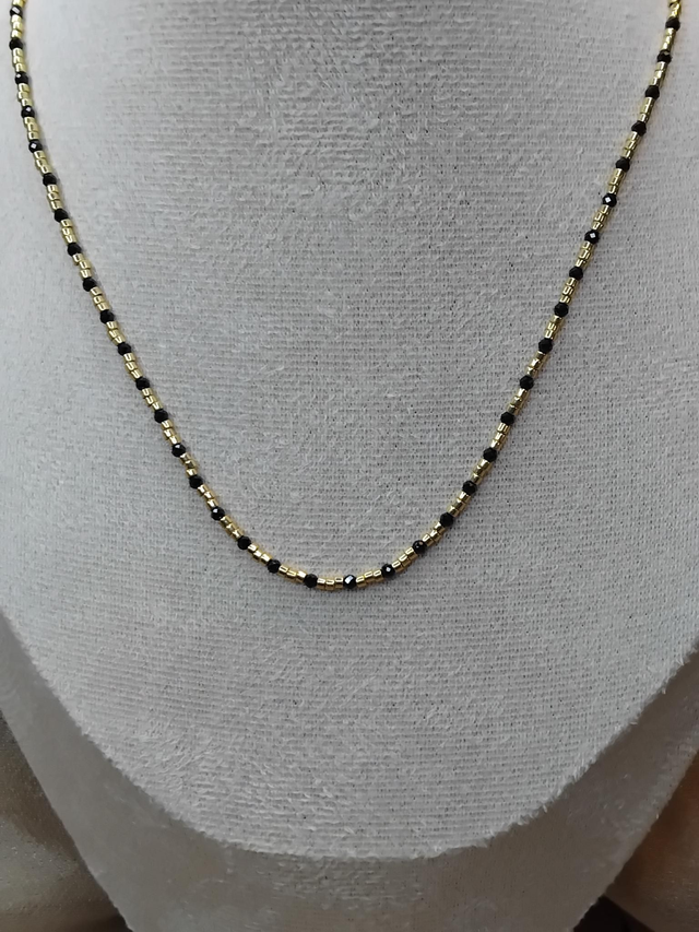 Collier pierre noire en acier inoxydable 