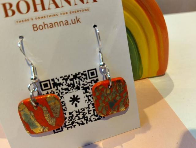 🔥 Red & Gold Square Drop Earrings | Handmade Polymer Clay Jewellery