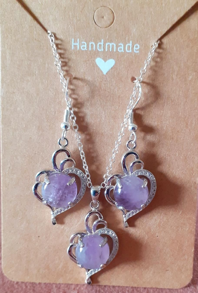 Parure  en argent coeurs amethystes