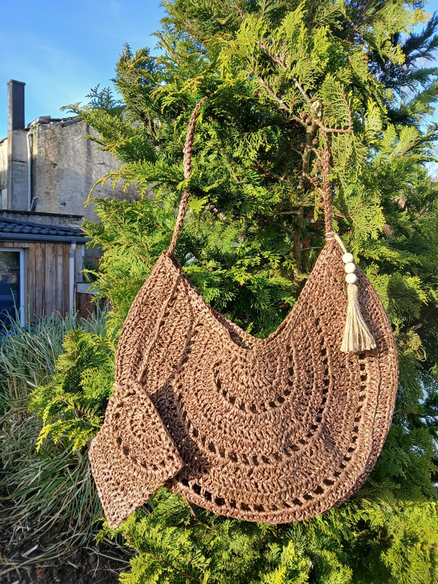 Sac à main bohème en crochet- raphia -fait main 