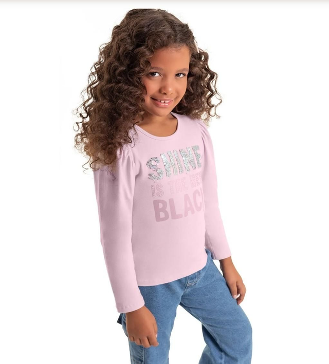 Blusa Com Paetê e Manga Bufante Tam. 4 