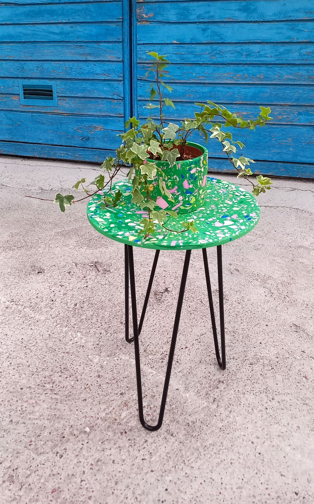 Stolik kawowy lastryko, śr. 35 cm, na metalowych nogach, boczny, do salonu, na balkon, zielony