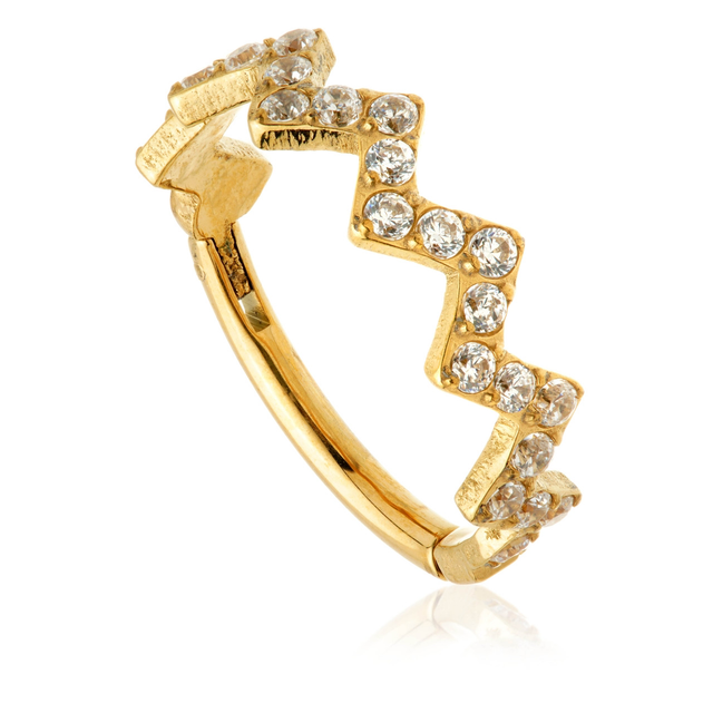 Zircon Gold Pavé Zig Zag Hinged Huggie Hoop (pair)