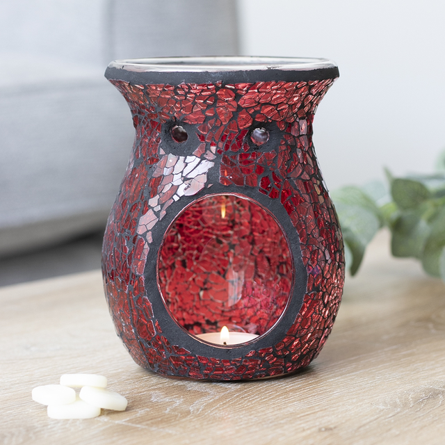 Large Red Crackle Tealight wax burner 